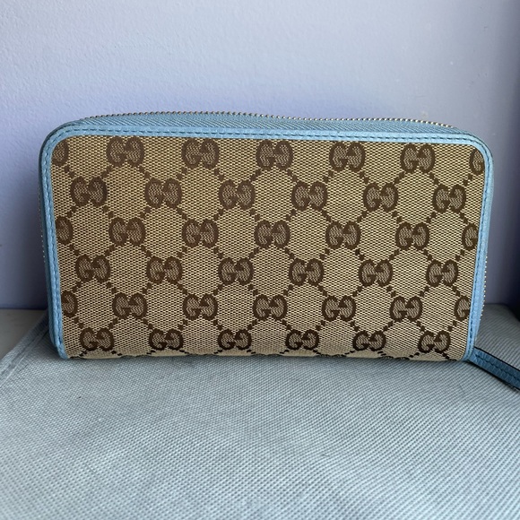 Gucci Handbags - GUCCI Fabric Leather Zip Around Wallet